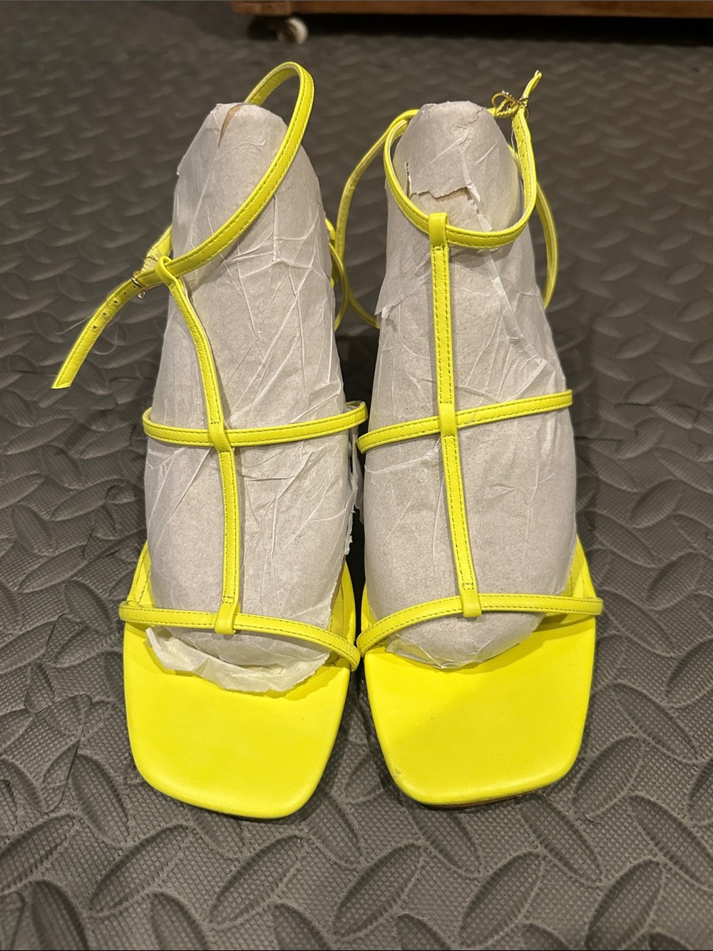 Marc Fisher Neon Yellow T-Strap Square-Toe Heels